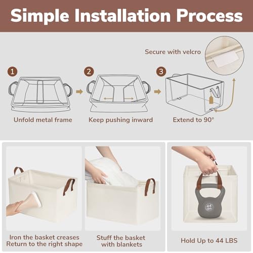 CHICVITA 30L Large Fabric Closet Bins for Shelves, 2Pack, Beige - color: Beige, size: 16 ¾" L x 11" W x 9 ¾" H
