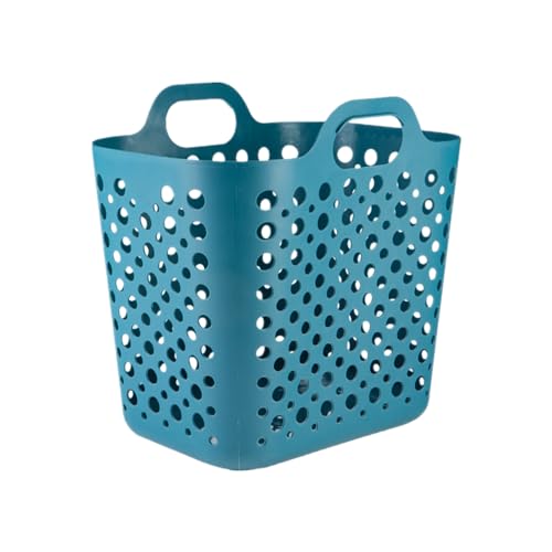 Portable Laundry Hamper with Handles - Foldable Rectangle Clothes Basket for Bedroom, Bathroom, Dorm, or Storage - Durable Plastic Laundry Organizer (Blue, Medium) - color: Blue, size: Medium