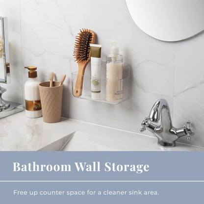 Adhesive Wall Organizer Bin, No-Drill, Clear, 7.1 x 3.15 x 4.75 in - size: Small