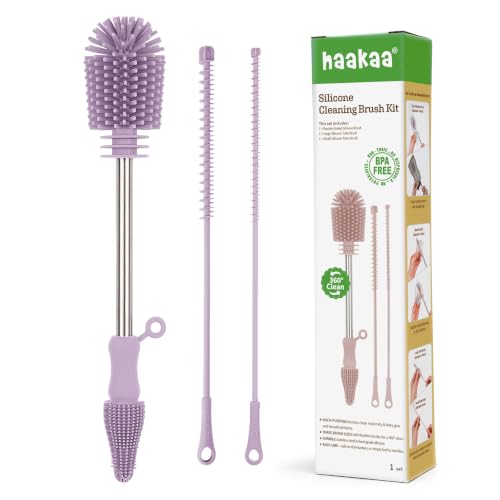Haakaa Silicone Cleaning Brush Kit,Lavender,Portable Bottle Brush Cleaner - color: Lavender, size: 3 Piece Set