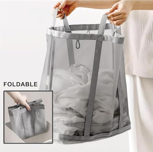 Mesh Bag with Handles, Collapsible Laundry Basket, Foldable Laundry Bag, Breathable Folding Beach Bag,Space-saving Travel Tote Bags (1, Blue) - color: Blue