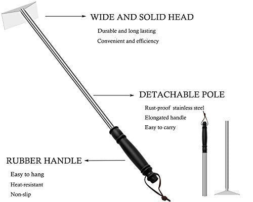 Grilliance Charcoal Grill Ash Rake Hoe for Fireplace Wood Stove Pizza Oven, Stainless Steel BBQ Cleaner Poker Scraper, Elongated Cleaning Tool Accessories for Smoker, Ceramic, Kamado, Vision Grills