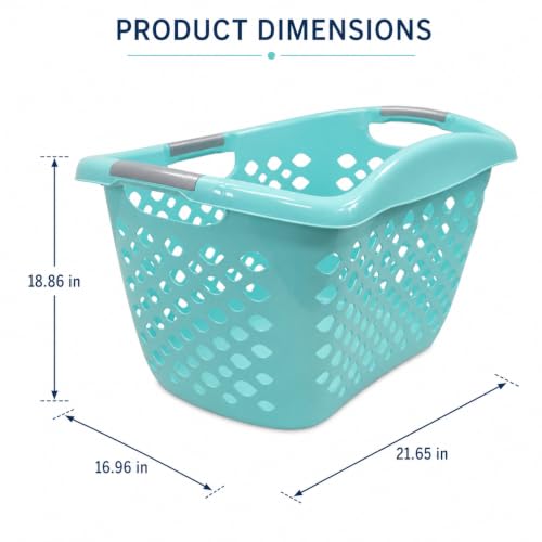 Teal Laundry Basket 9.3 Gal with 3 Handles, Durable Resin - color: Light blue 1pc