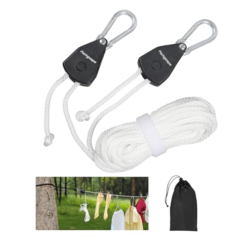 Retractable Travel Clothesline, Portable Clothes Line with Heavy Duty Pulleys & Carabiners, Windproof Clothes Drying Rope for Outdoor Camping, Travel, Indoor Home Use (White, 26 Feet Long) - size: 26 Feet without Clips