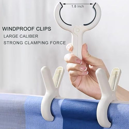 3.8" Extra Large Beach Towel Clips - Heavy Duty PP & Stainless Steel, Non-Slip Silicone Pads (9-Pack, Khaki/Blue), Secure Blankets, Tablecloths, Pool & Camping Gear