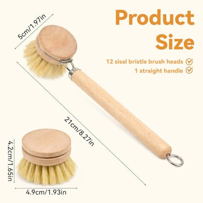 12pcs Dish Brush with Wooden Handle Natural Kitchen Brush Washing Scrubber