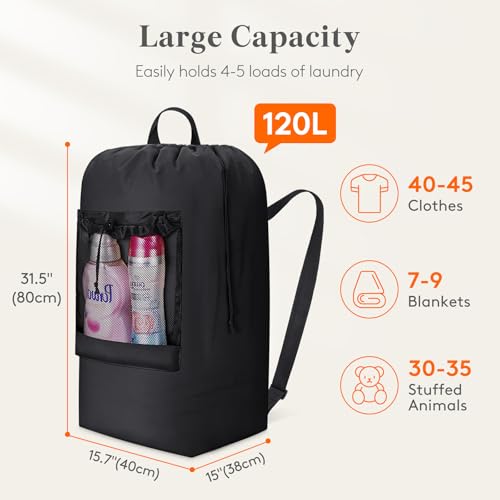 Lifewit Laundry Bag Backpack Travel, 120L, Black - color: Black, size: 120L