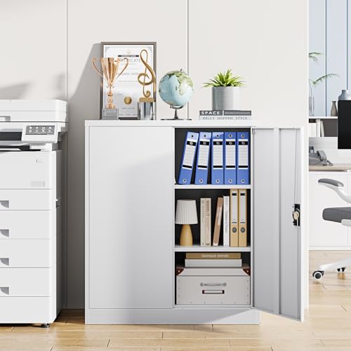 Letaya Metal Storage Cabinets with Lock Door,2 Adjustable Shelves Organizer Steel Storage Cabinets for Home,Office,Warehouse,Garage,Employee Lockers(White) - color: White, size: 16"D x 32"W x 36"H