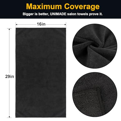 UNIMADE Salon Towels 2 Pack, Microfiber Hair-Drying Cloth Barber Towels - color: Black, size: 2PK