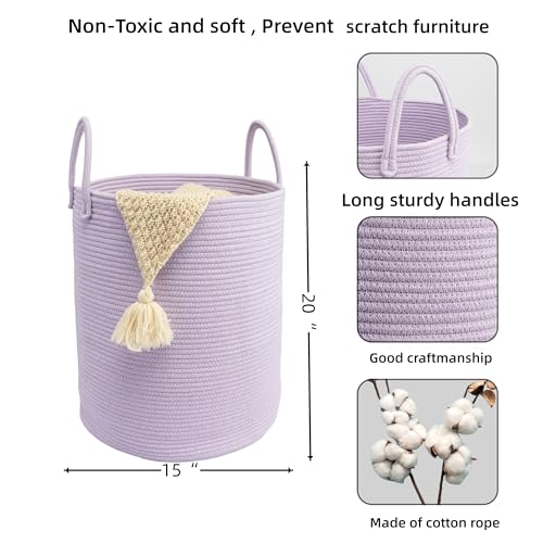 Woven Cotton Rope Laundry Basket, 15" x 20" Laundry Hamper, Purple - color: purple, size: Regular