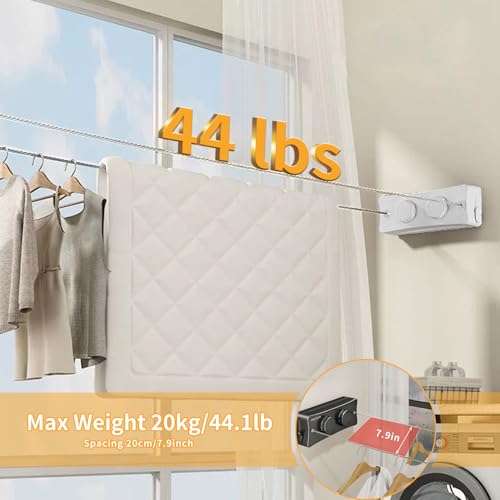 Retractable Clothesline, 16.7 Ft Stainless Wire Double Clothes Line, White - color: White, size: Double Line