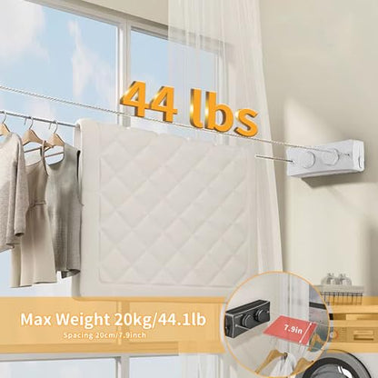 Retractable Clothesline, 16.7 Ft Stainless Wire Double Clothes Line, White - color: White, size: Double Line