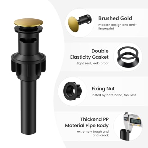 Bathroom Sink Drain with Overflow with Hair Catcher Anti-Clog Sink Strainer - color: Brushed Gold