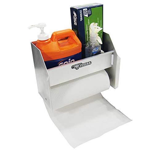 Pit Posse 454 Hand Cleaning Station Cabinet and Paper Towel Holder - Made in USA - Garage Enclosed Race Trailer Automotive Mechanics Shop Storage Organizer Aluminum (Silver)