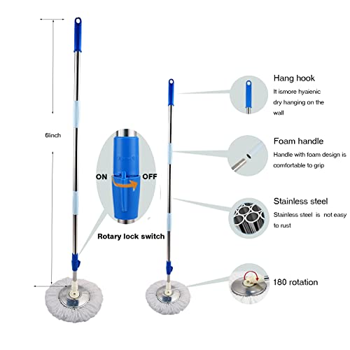 Spin Mop and Bucket with Wringer Set, 3 Microfiber Mop Heads, 61" Handle - color: Blue-1