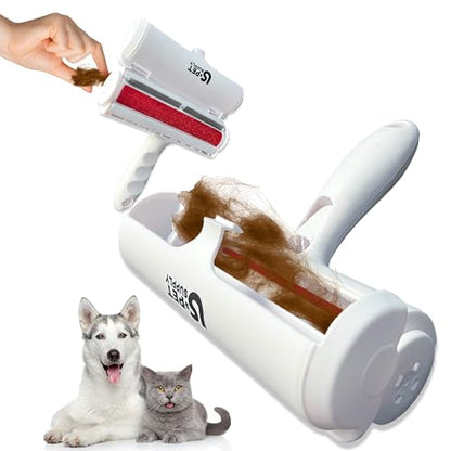 Pet Hair Remover Roller -Reusable, Self Cleaning Lint Roller for Pet Hair Removal on Furniture, Carpets, Clothes & Car Seats-Dog & Cat Hair Remover No Sticky Tapes (White) - color: White