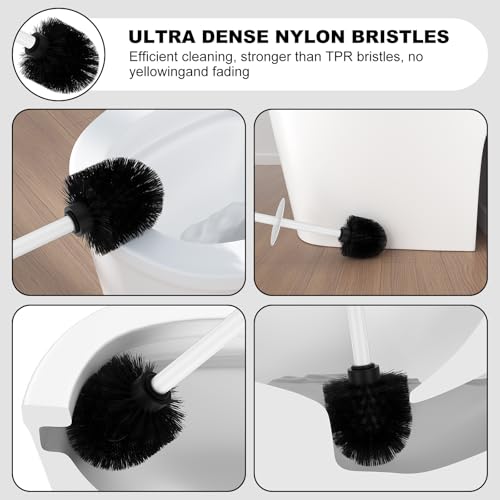 White Toilet Brush and Holder Set，Stainless Steel Heavy Duty Toilet Bowl Brush，Extra Long Handled Modern Toilet Cleaner Brush with Replaceable Head, Removable Inner Bowl, and Splash Protection - color: White