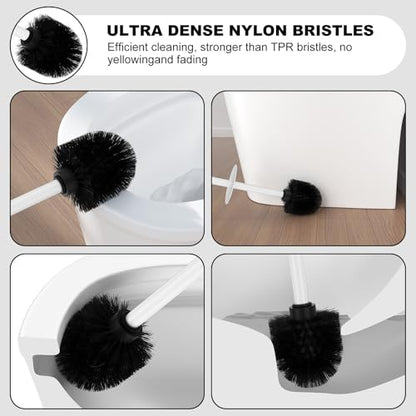 White Toilet Brush and Holder Set，Stainless Steel Heavy Duty Toilet Bowl Brush，Extra Long Handled Modern Toilet Cleaner Brush with Replaceable Head, Removable Inner Bowl, and Splash Protection - color: White