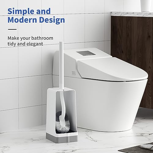 Marbarsse Bathroom Toilet Bowl Brush and Holder, Curved Design Dismount Toilet Brush for Deep Cleaning Under Rim, Best Toilet Brush Set, CompactToilet BowlCleaner Brush for Bathroom, 1 Pack - color: White-1 Pc-b