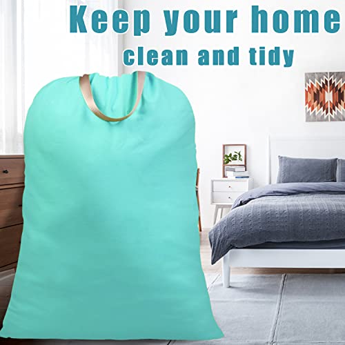 LOLOMLO Extra Large Canvas Laundry Bags with Handles & Drawstring Closure, Heavy Duty Tears Resistant Clothes Storage Travel Bags,25.5"x34",Lake Blue - color: Lake Blue