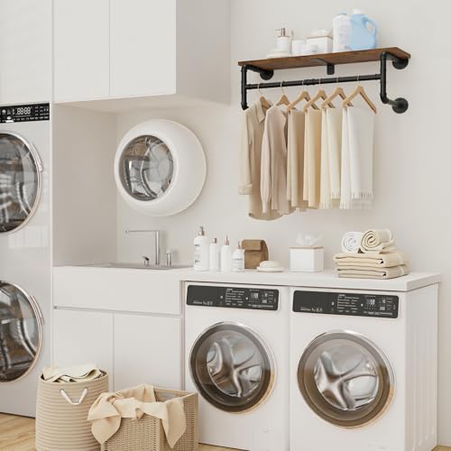 Yawinhe Industrial Pipe Clothing Rack with Shelves,Closet Rod,Rustic Brown - size: 27.55x10.23x10.23in