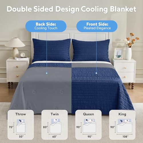 GEMBED Summer Cooling Blanket for Hot Sleepers - Throw Size, 50"x70" - color: Deep Blue, size: Throw (50"x70")