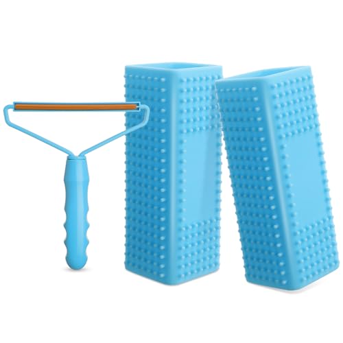 Honeydak 3 Pieces Hair Remover Tool Dog Hair Remover Pro Silicone Cleaner Brush Roller Fuzz Hairball Brush for Carpet Rake, Car Mat, Couch, Pet Bed, Clothes - color: Blue