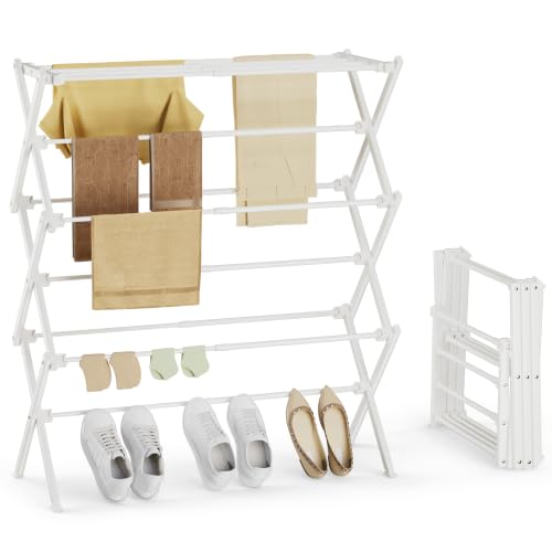 Foldable Clothes Drying Rack, Reinforced Joints, White - color: White, size: 29"W x 12"D x 35.5"H