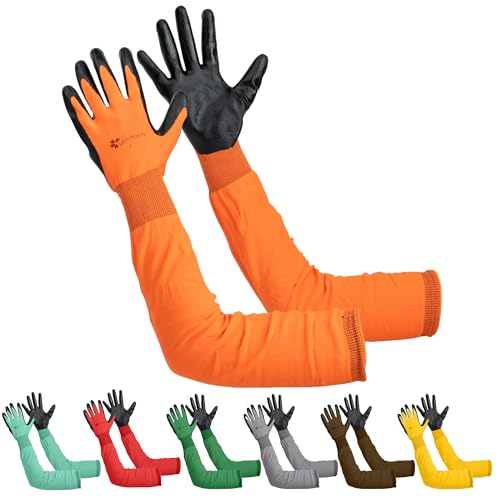 Long Sleeve Gardening Gloves for Women & Men, Long Cuff Garden Gloves - color: Black and Orange, size: Large