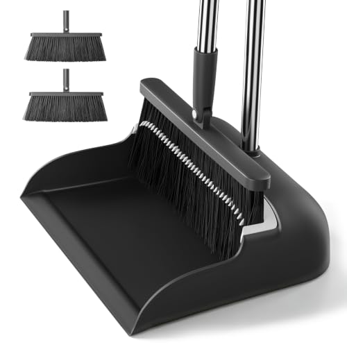 MOPALL Broom with Dustpan Combo Set with 53" Long Handle Inc 2 Broom Heads