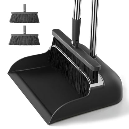 MOPALL Broom with Dustpan Combo Set with 53" Long Handle Inc 2 Broom Heads
