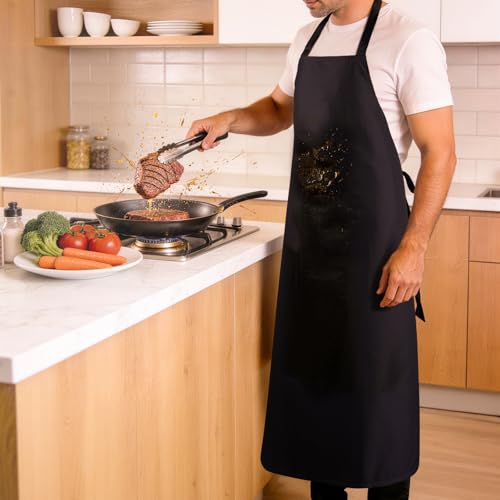 SHEOMERN The Organizer Apron, 4-Pocket Design, 3 Pack, Unisex Black Kitchen Work Apron for Men and Women - color: Black No Pocket