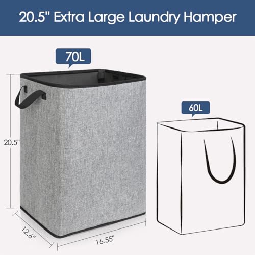 SNIGJAT Large Laundry Basket, 70L Collapsible Tall Hamper with Handle, Grey - color: Grey, size: 70L
