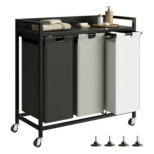 Herture Laundry Hampers with Shelf, Laundry Basket 3 Section, 3 x 15.87 Gal - color: Black + 3-Color, size: 3 Bags-180 L