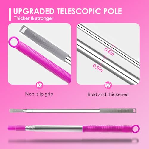 ThinkLearn Microfiber Dusters for Cleaning,14PCS Feather Dusters with Extension Pole,Bendable Washable and Extendable Duster for High Ceilings, Fans and Blinds House Cleaning Kit Pink Gift for Women | Extendable Pole, Bendable & Washable Duster, 5 Brush H