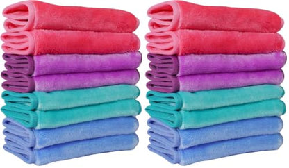 Nugilla Makeup Remover Cloths, 16 Packs Makeup Remover Towels Reusable Face Wash Cloth, Soft Microfiber Face Cloth for Women - color: Pink/Blue/Green/Purple, size: 1 Count (Pack of 16)