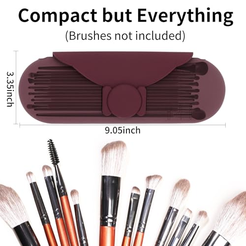 Travel Silicone Makeup Brush Holder with Cleaning Pad and Magnetic Closure - color: Brown