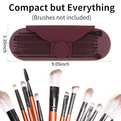 Travel Silicone Makeup Brush Holder with Cleaning Pad and Magnetic Closure - color: Brown