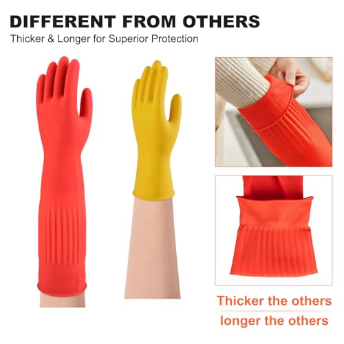 North Tower Kitchen Washing Room Gloves Fleece Lined, Reusable, Waterproof with Extra-Long Cuff & Anti-Slip Design for Household & Kitchen Use,15",2 Pairs Large - size: Large（38cm）