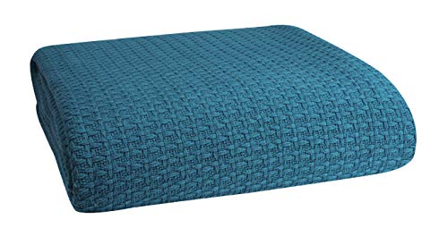 Elvana Home 100% Cotton Bed Blanket, Breathable Bed Blanket Twin Size, Cotton Thermal Blankets Twin, Perfect for Layering Any Bed for All Season, Teal Green - color: Teal Green, size: Twin (60 in x 90 in)
