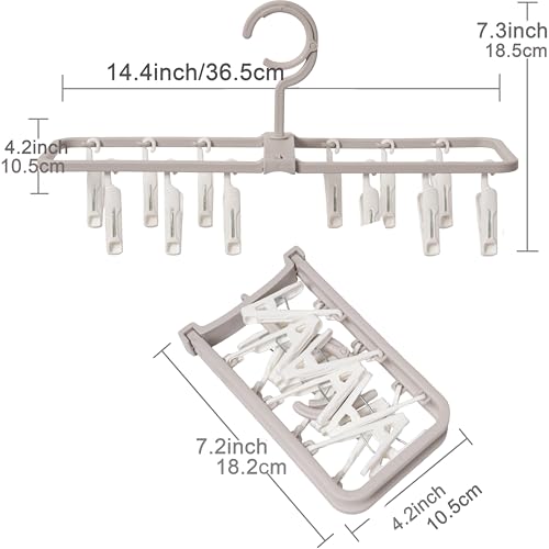 Foshine Clothes Drying Racks 2 Pack Small Folding Portable Underwear Hangers with 12 Clips 360° Rotatable Hook for Socks Drying Towels Bras Baby Clothes Gloves Plast 3 pcs Traceless Hook. - color: Gray,pink-2 Pack