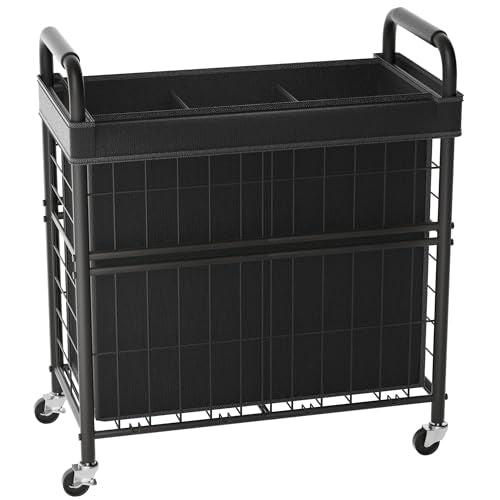 145L Rolling laundry Sorter Hamper Basket 3 Section with Wheels - color: Black, size: 145L