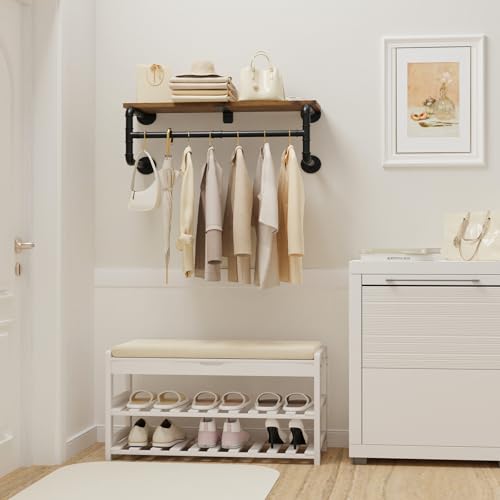 Yawinhe Industrial Pipe Clothes Rack with Top Shelf, Wall Mounted Garment Rack, Space Saving Hanger with 4 Bases, for Shops, Homes (28x10.23x10.23in) - size: 28x10.23x10.23in