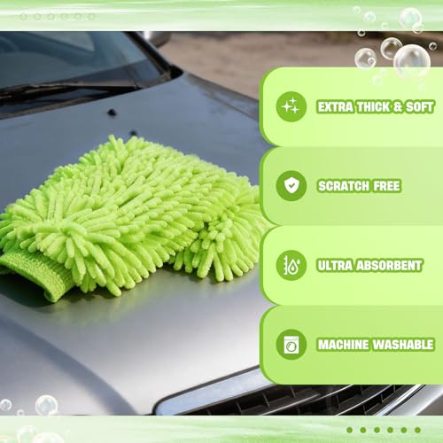 24 Pack Car Wash Mitts Bulk Microfiber Wash Mitts, Lime Green - color: Lime Green