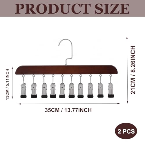 2 Pack Wooden Clip Hanger 360° Swivel Closet Organizer w/10 Clips