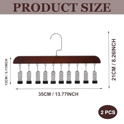 2 Pack Wooden Clip Hanger 360° Swivel Closet Organizer w/10 Clips