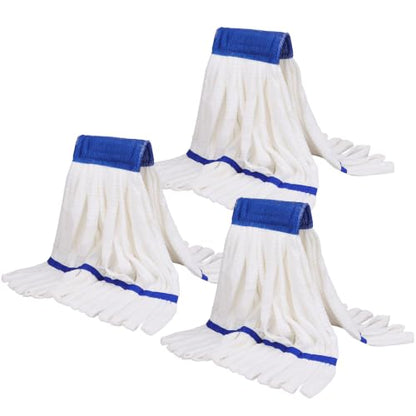 Heavy Duty Commercial Mop Head Replacement Microfiber Tube Mop Heads for Floor Cleaning: 3 Packs Looped End Wet Mop Head Refill for Home Commercial Industrial Use (White) - color: White-3pack