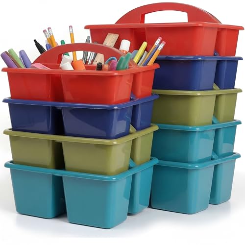 Kathfly 8 Pack Classroom Caddy Organizer with Handle, Plastic Art Craft Cleaning Caddy Bulk, Small Multipurpose Supply Organization Storage Basket for Table Desk Office Pencil Teacher (Deep Color) - color: Deep Color