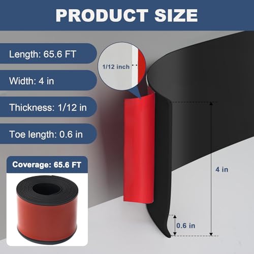 DGSL Flexible Baseboard Trim 4"x 65.6ft Self Adhesive Vinyl Wall Base Black - color: Black, size: 4 In x 65 Ft
