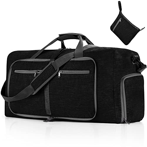 Vomgomfom 65L/85L/115L Foldable Travel Duffle Bag with Shoe Compartment - color: Black, size: 85L